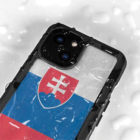 Slovakia Flag Distressed iPhone 15 Plus Waterproof Case